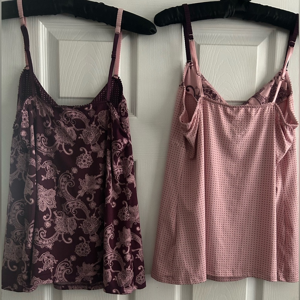 Apt. 9 Intimates Pair of Coquette Paisley Polka Dot Sleep Wear Tops with Bows LG - Picture 4 of 5